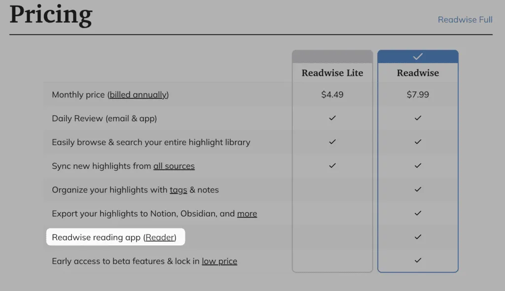 Reader Pricing