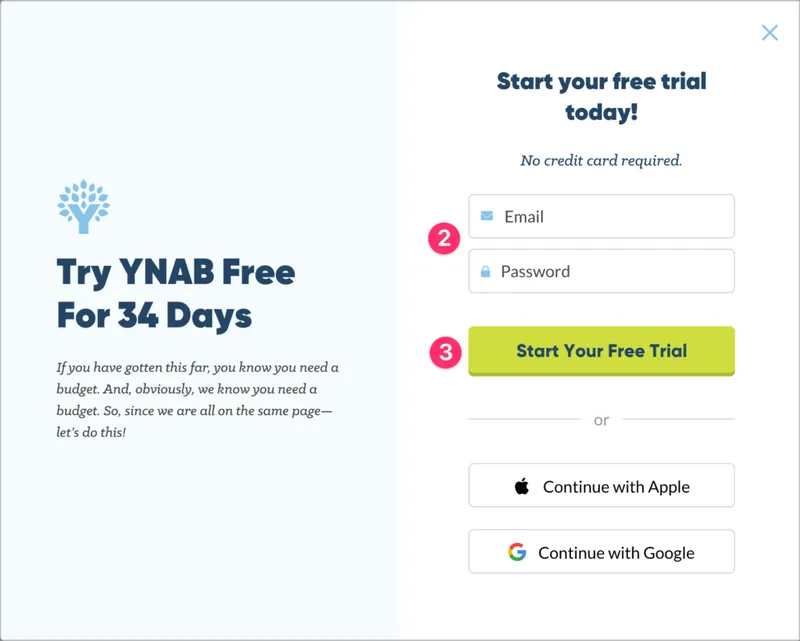 YNAB 註冊畫面
